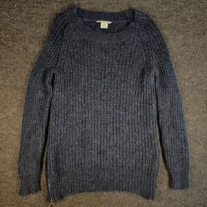 Gerard Darel Women's Blue Gray Ribbed Knit Crewneck Sweater Mohair Blend Size 2